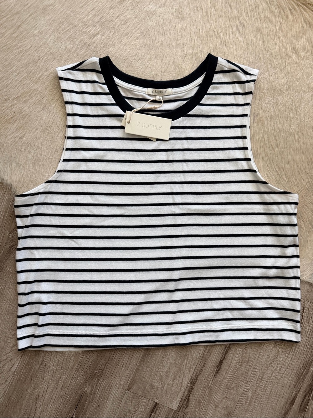 NWT Z Supply Black & White Striped Sleeveless Crop Tank